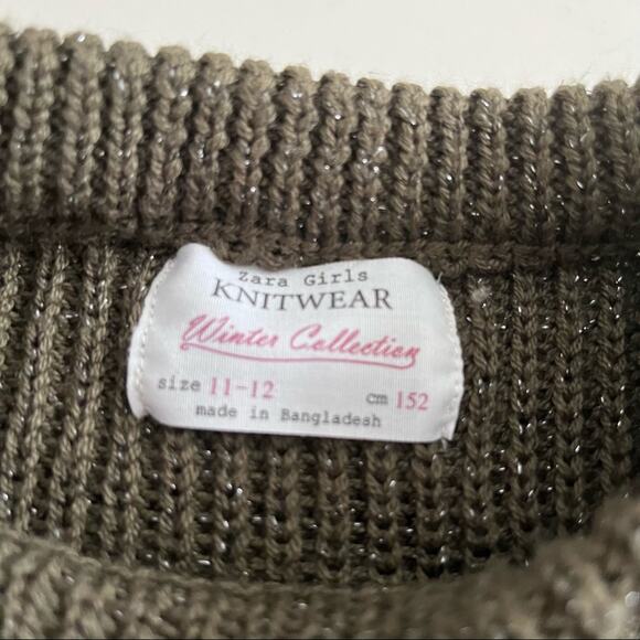 Zara girls green metallic knit ribbed sweater butterfly applique size 11/12 - Picture 3 of 6